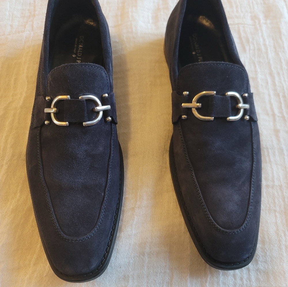 Donald J. Pliner Navy Blue and Silver Loafers